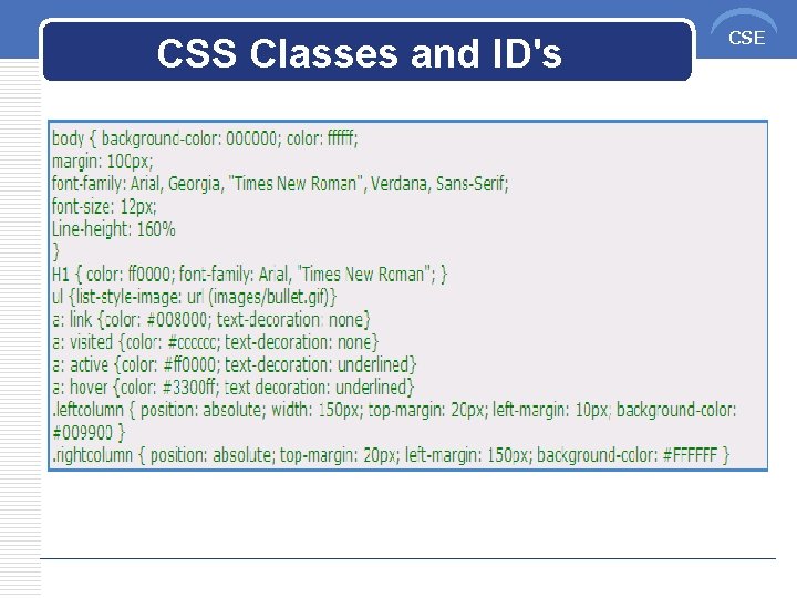 CSS Classes and ID's CSE 