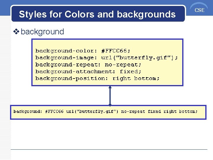 Styles for Colors and backgrounds v background CSE 