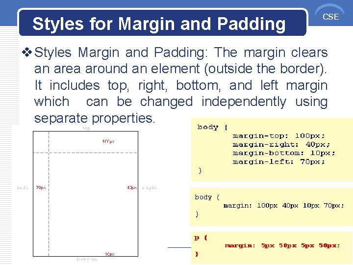 Styles for Margin and Padding CSE v Styles Margin and Padding: The margin clears