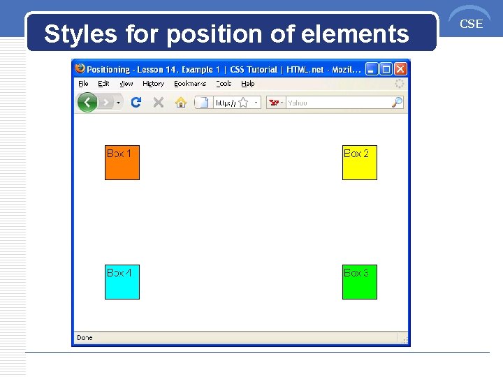 Styles for position of elements CSE 