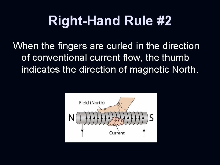 Right-Hand Rule #2 When the fingers are curled in the direction of conventional current