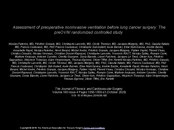 Assessment of preoperative noninvasive ventilation before lung cancer surgery: The pre. OVNI randomized controlled