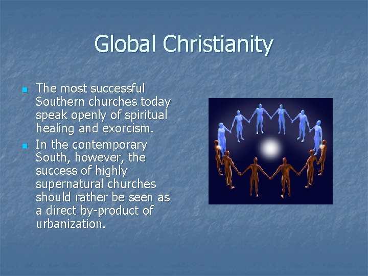 Global Christianity n n The most successful Southern churches today speak openly of spiritual