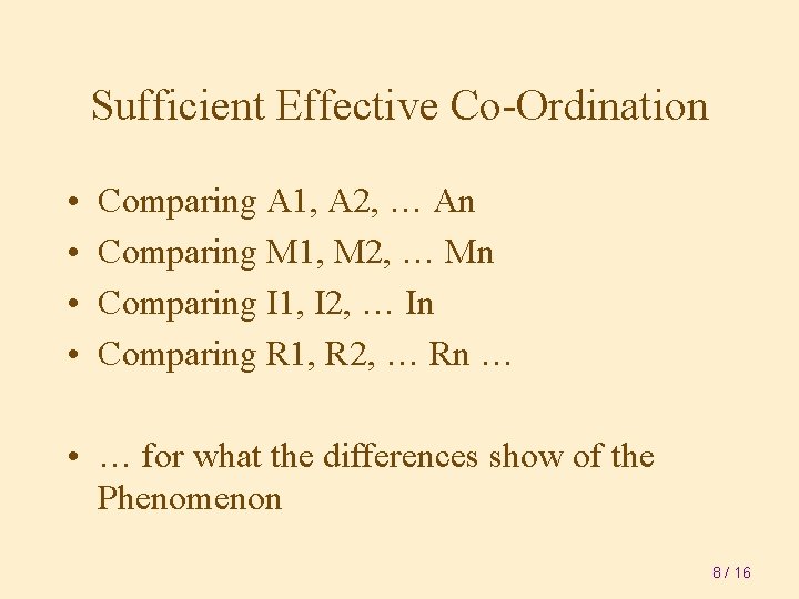 Sufficient Effective Co-Ordination • • Comparing A 1, A 2, … An Comparing M