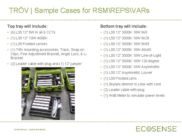 TRŌV | Sample Cases for RSMREPSVARs Top tray will include: Bottom tray will include: