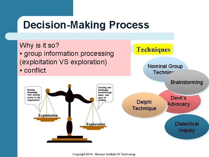 Decision-Making Process Why is it so? • group information processing (exploitation VS exploration) •