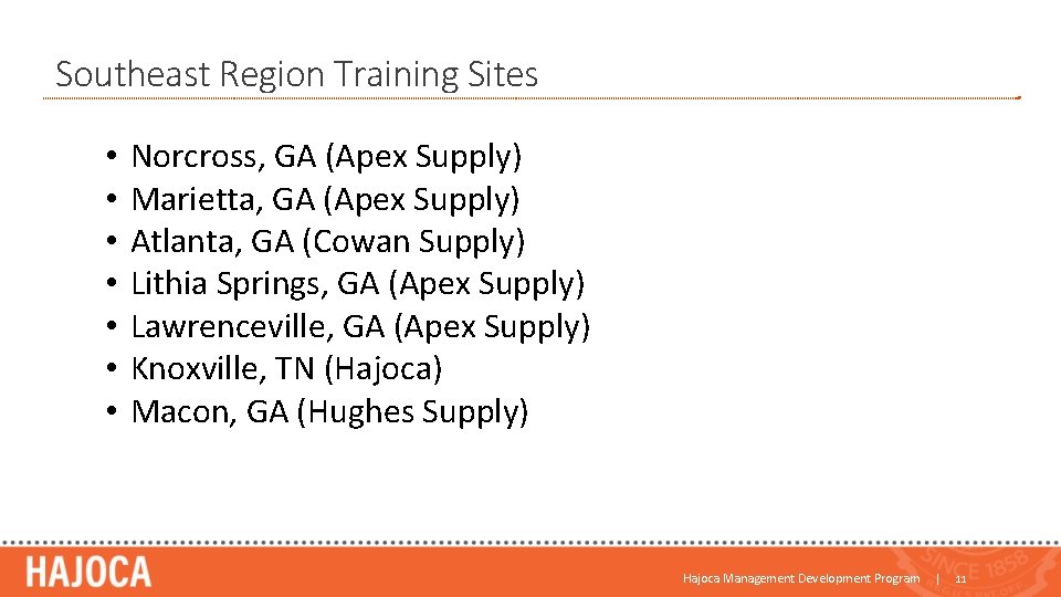 Southeast Region Training Sites • • Norcross, GA (Apex Supply) Marietta, GA (Apex Supply) Southeast Region Training Sites • • Norcross, GA (Apex Supply) Marietta, GA (Apex Supply)