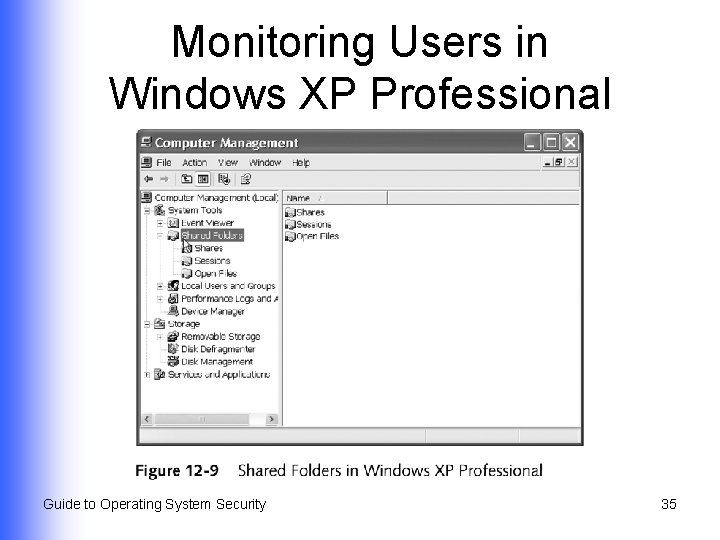 Monitoring Users in Windows XP Professional Guide to Operating System Security 35 