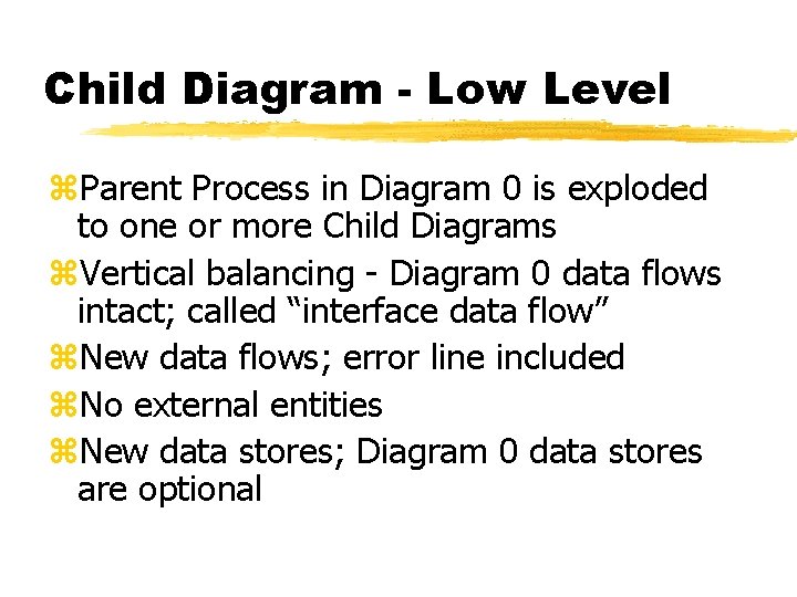 Child Diagram - Low Level z. Parent Process in Diagram 0 is exploded to