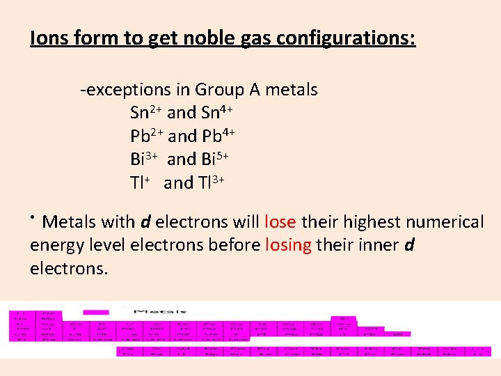 Ions form to get noble gas configurations: -exceptions in Group A metals Sn 2+