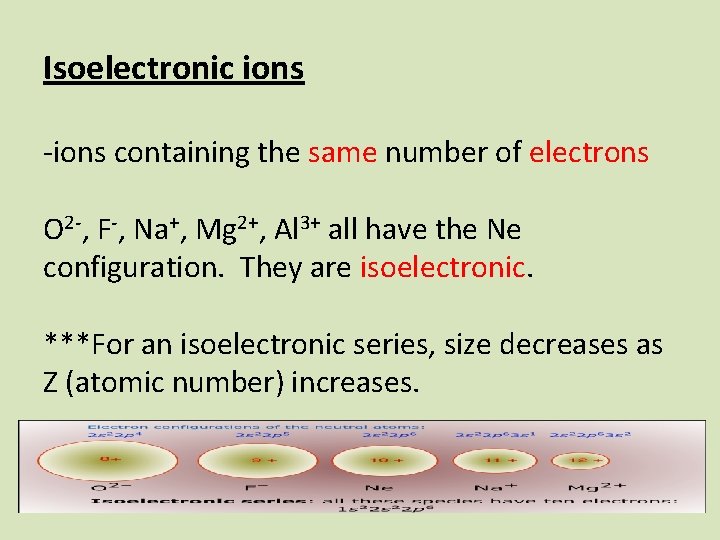 Isoelectronic ions -ions containing the same number of electrons O 2 -, F-, Na+,