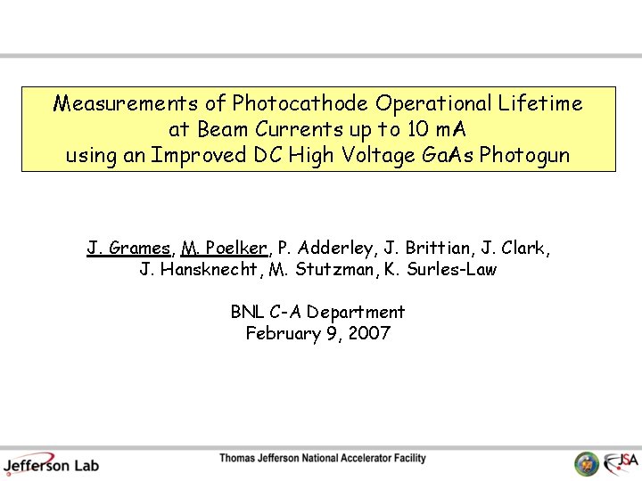 Measurements of Photocathode Operational Lifetime at Beam Currents up to 10 m. A using