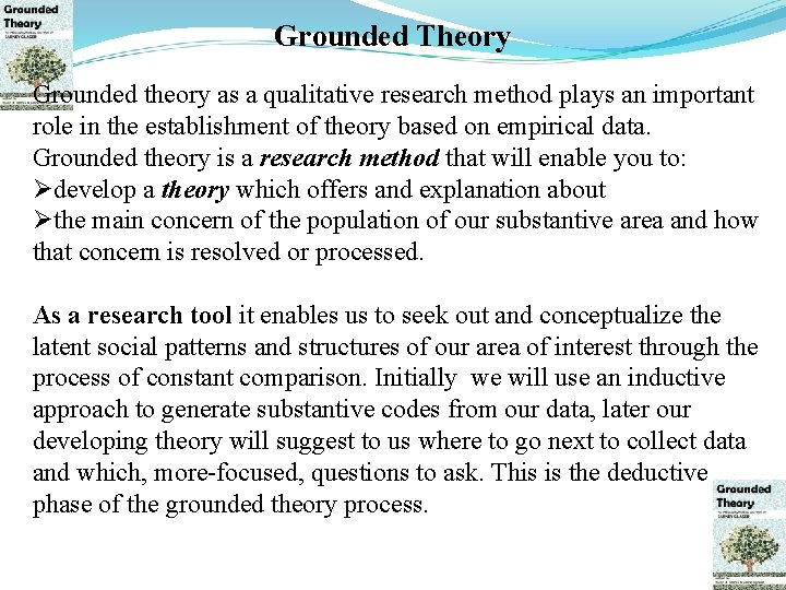 Grounded Theory Grounded theory as a qualitative research method plays an important role in