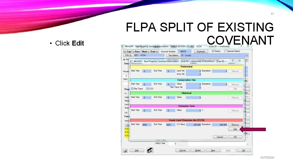 17 • Click Edit FLPA SPLIT OF EXISTING COVENANT 10/7/2020 