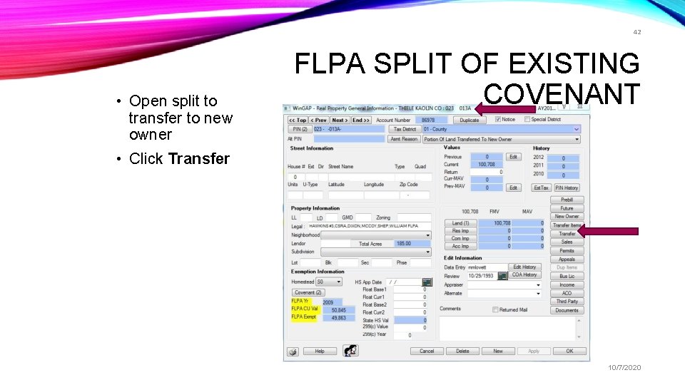 42 • Open split to transfer to new owner FLPA SPLIT OF EXISTING COVENANT