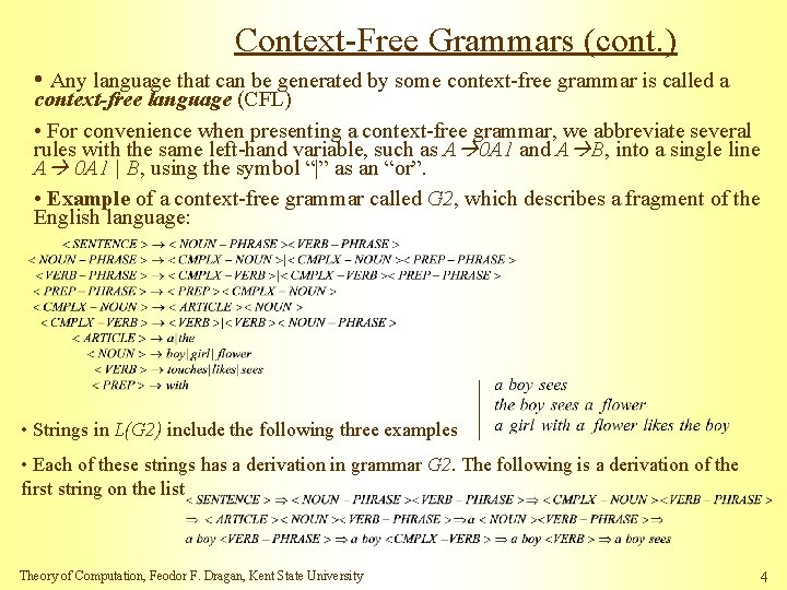 Context-Free Grammars (cont. ) • Any language that can be generated by some context-free