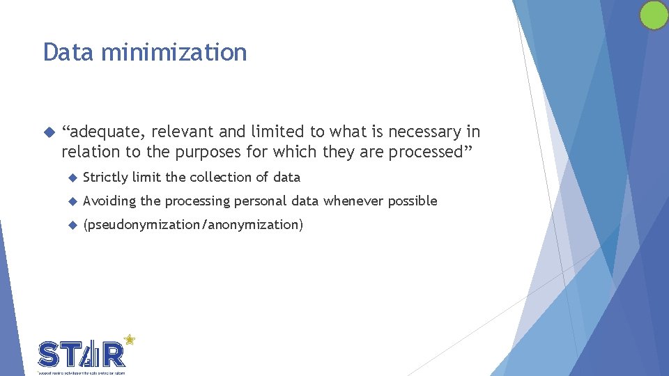 Data minimization “adequate, relevant and limited to what is necessary in relation to the