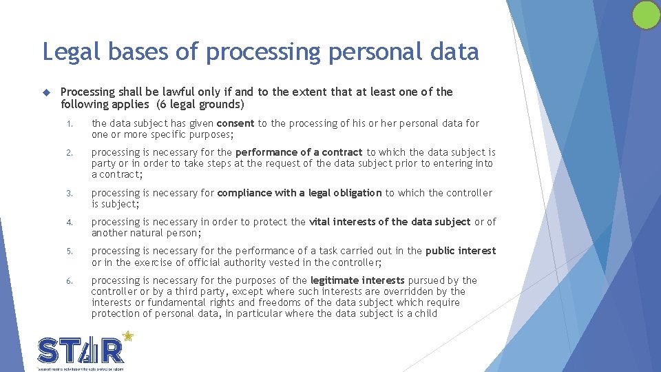 Legal bases of processing personal data Processing shall be lawful only if and to