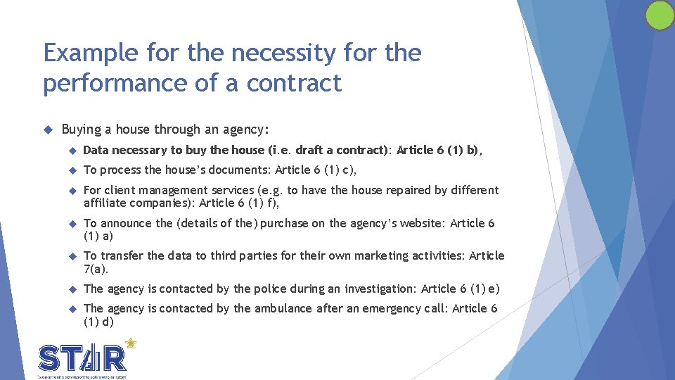 Example for the necessity for the performance of a contract Buying a house through