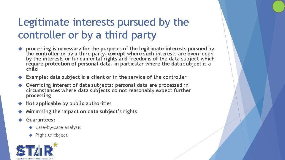 Legitimate interests pursued by the controller or by a third party processing is necessary