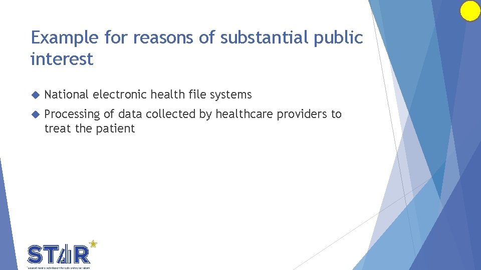 Example for reasons of substantial public interest National electronic health file systems Processing of