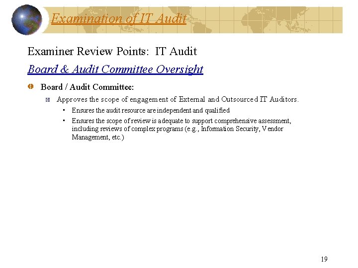 Examination of IT Audit Examiner Review Points: IT Audit Board & Audit Committee Oversight