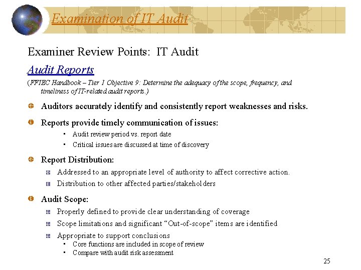 Examination of IT Audit Examiner Review Points: IT Audit Reports (FFIEC Handbook – Tier