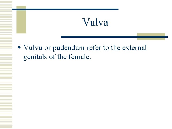 Vulva w Vulvu or pudendum refer to the external genitals of the female. Vulva w Vulvu or pudendum refer to the external genitals of the female.