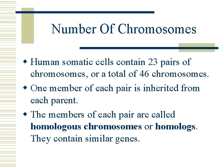 Number Of Chromosomes w Human somatic cells contain 23 pairs of chromosomes, or a Number Of Chromosomes w Human somatic cells contain 23 pairs of chromosomes, or a