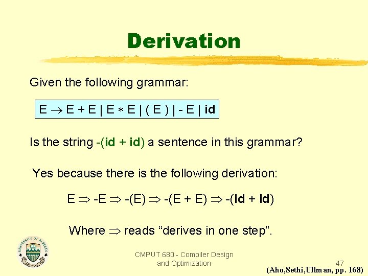 Derivation Given the following grammar: E E + E | E E | (