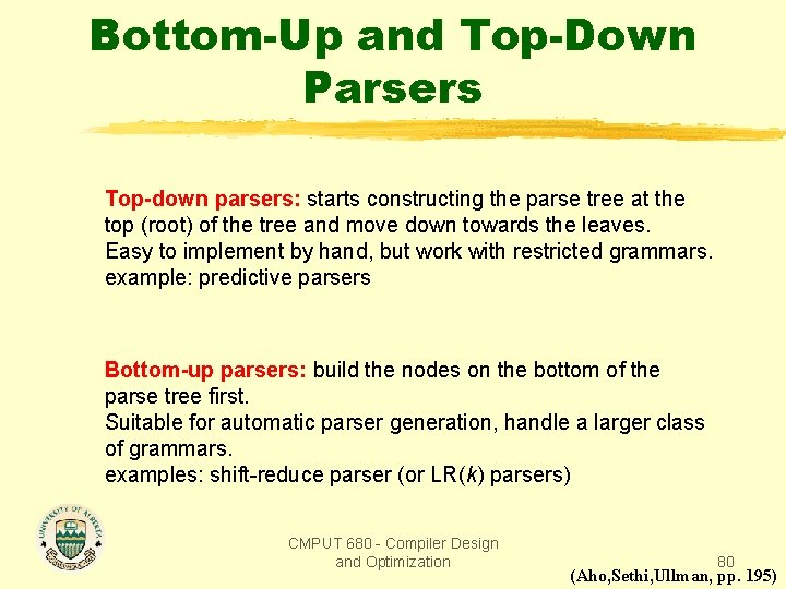 Bottom-Up and Top-Down Parsers Top-down parsers: starts constructing the parse tree at the top