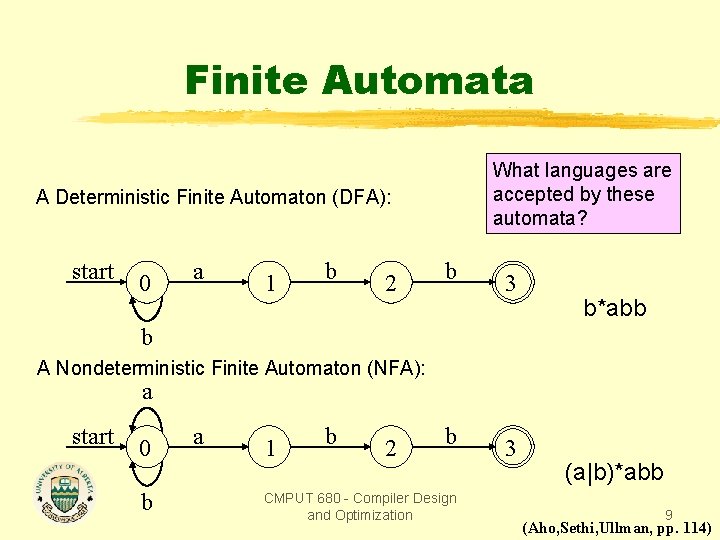 Finite Automata What languages are accepted by these automata? A Deterministic Finite Automaton (DFA):