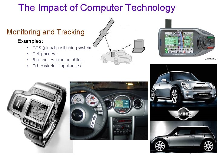 The Impact of Computer Technology Monitoring and Tracking Examples: • • GPS (global positioning