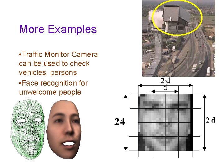 More Examples • Traffic Monitor Camera can be used to check vehicles, persons •