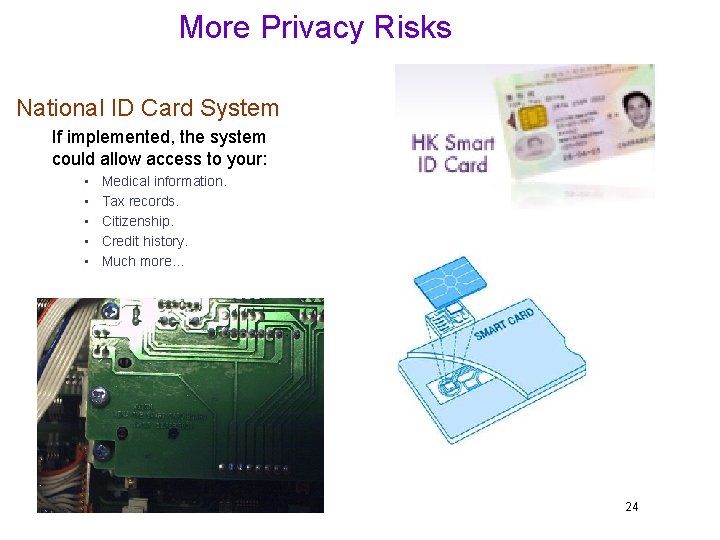 More Privacy Risks National ID Card System If implemented, the system could allow access