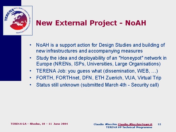 New External Project - No. AH • No. AH is a support action for