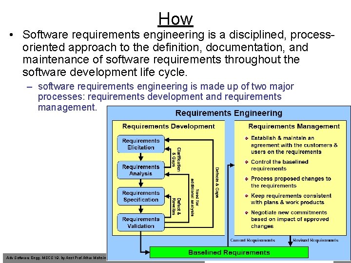 How • Software requirements engineering is a disciplined, processoriented approach to the definition, documentation,