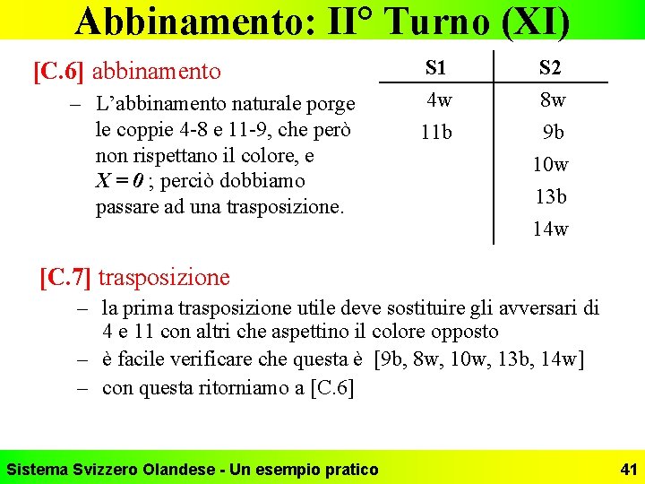 Abbinamento: II° Turno (XI) [C. 6] abbinamento – L’abbinamento naturale porge le coppie 4