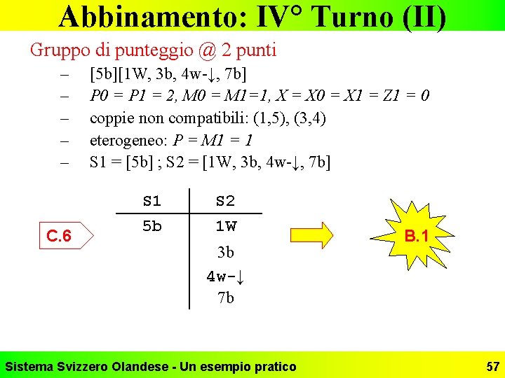 Abbinamento: IV° Turno (II) Gruppo di punteggio @ 2 punti – – – C.