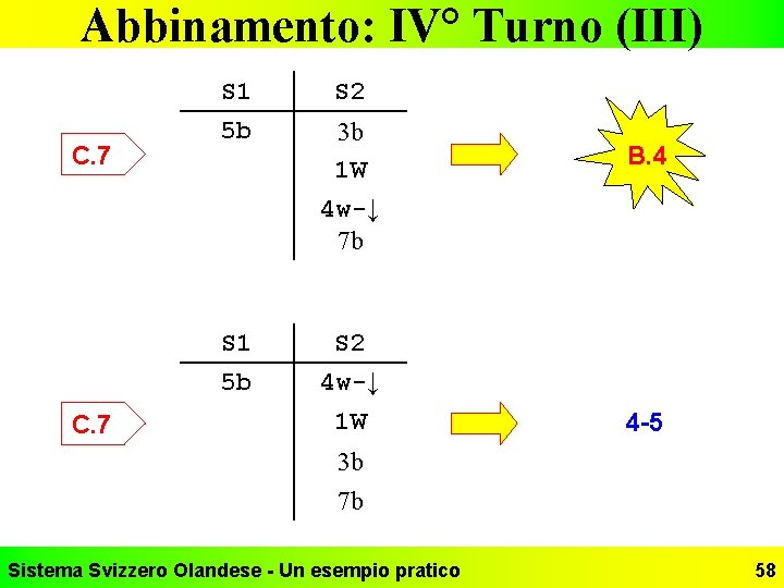 Abbinamento: IV° Turno (III) C. 7 S 1 5 b C. 7 S 2