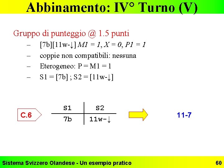 Abbinamento: IV° Turno (V) Gruppo di punteggio @ 1. 5 punti – – C.