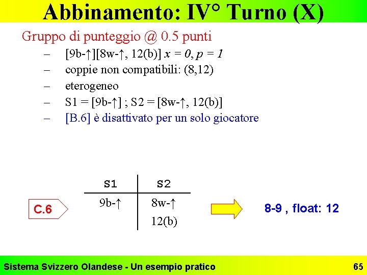 Abbinamento: IV° Turno (X) Gruppo di punteggio @ 0. 5 punti – – –