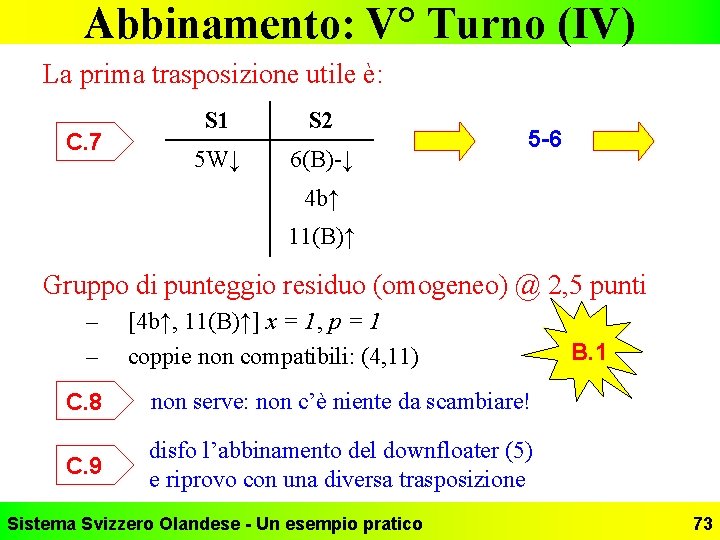 Abbinamento: V° Turno (IV) La prima trasposizione utile è: C. 7 S 1 S