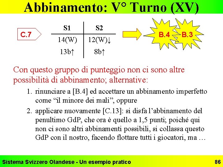 Abbinamento: V° Turno (XV) C. 7 S 1 S 2 14(W) 12(W)↓ 13 b↑