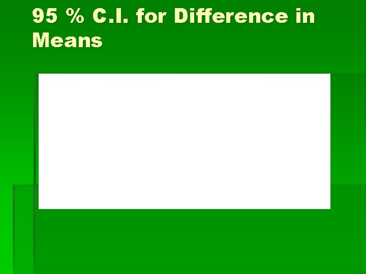 95 % C. I. for Difference in Means 95 % C. I. for Difference in Means