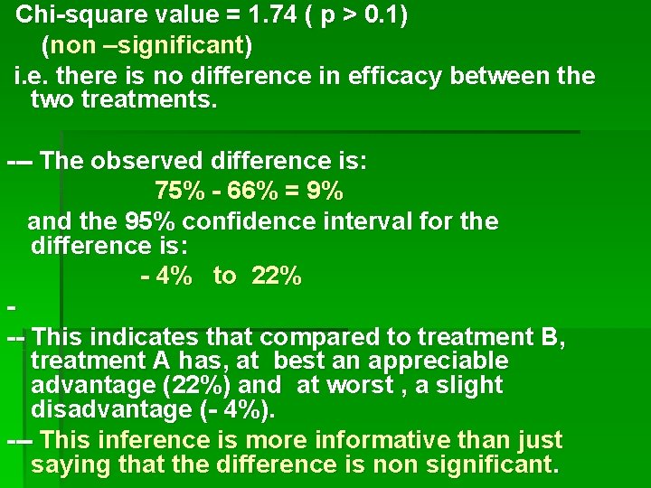 Chi-square value = 1. 74 ( p > 0. 1) (non –significant) i. e. Chi-square value = 1. 74 ( p > 0. 1) (non –significant) i. e.