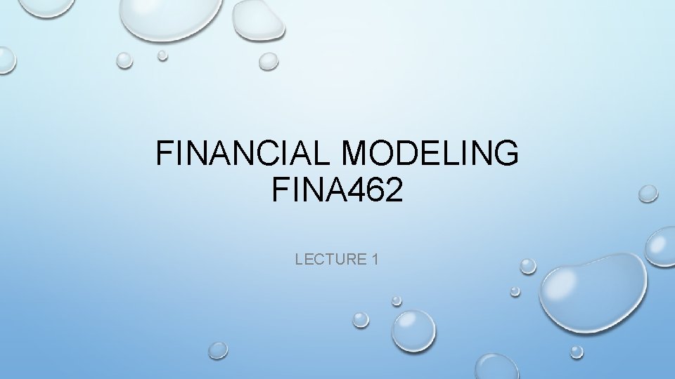 FINANCIAL MODELING FINA 462 LECTURE 1 
