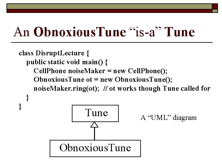 An Obnoxious. Tune “is-a” Tune class Disrupt. Lecture { public static void main() {