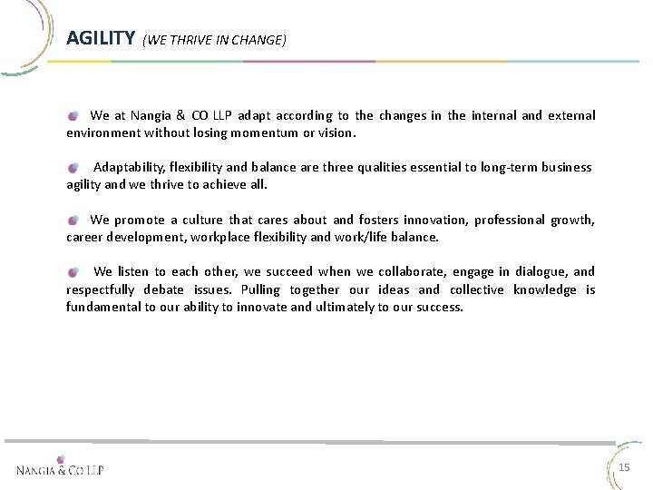 AGILITY (WE THRIVE IN CHANGE) We at Nangia & CO LLP adapt according to