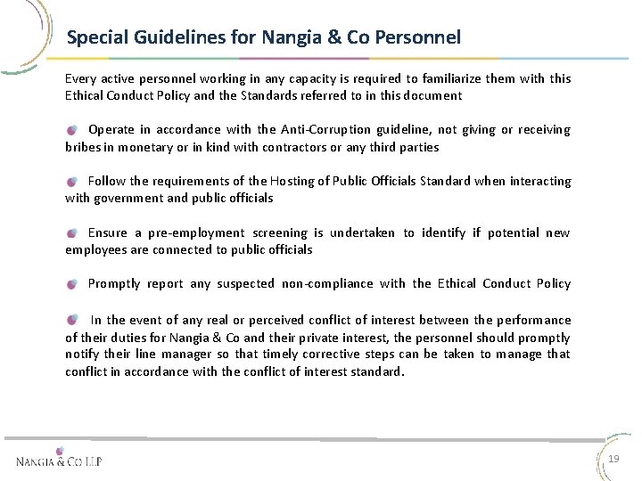 Special Guidelines for Nangia & Co Personnel Every active personnel working in any capacity